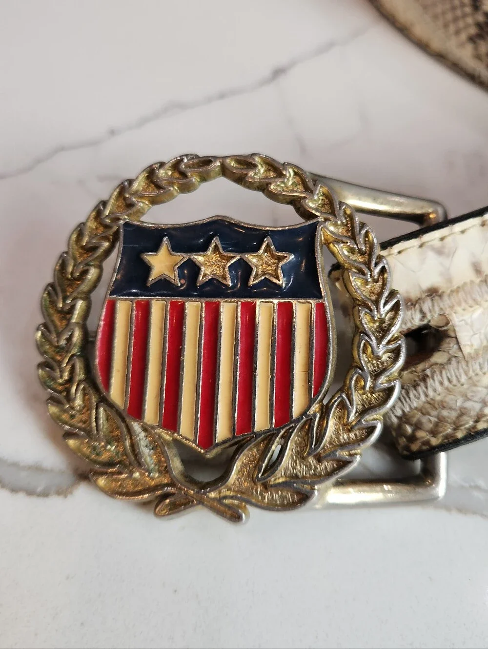Vintage Snakeskin Western Belt with Patriotic Buckle